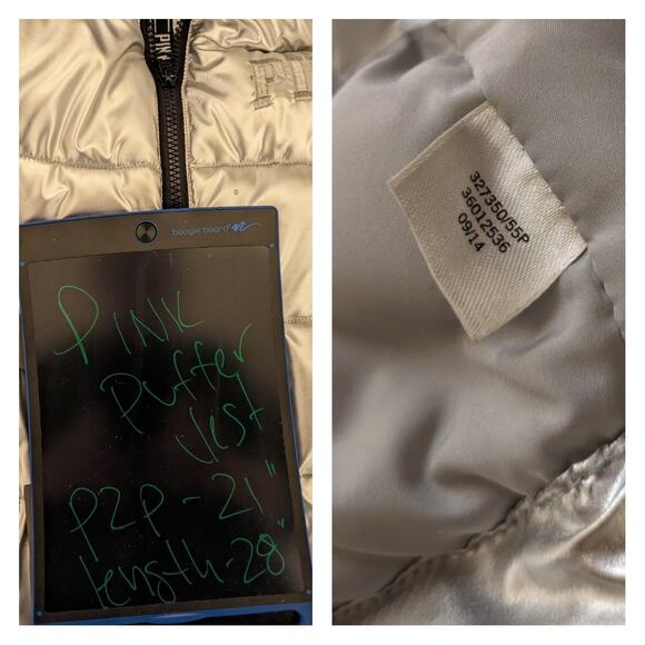 PINK Victoria's Secret Zip Up Puffer Vest Love Pink Silver Metallic Women's M - Picture 8 of 11